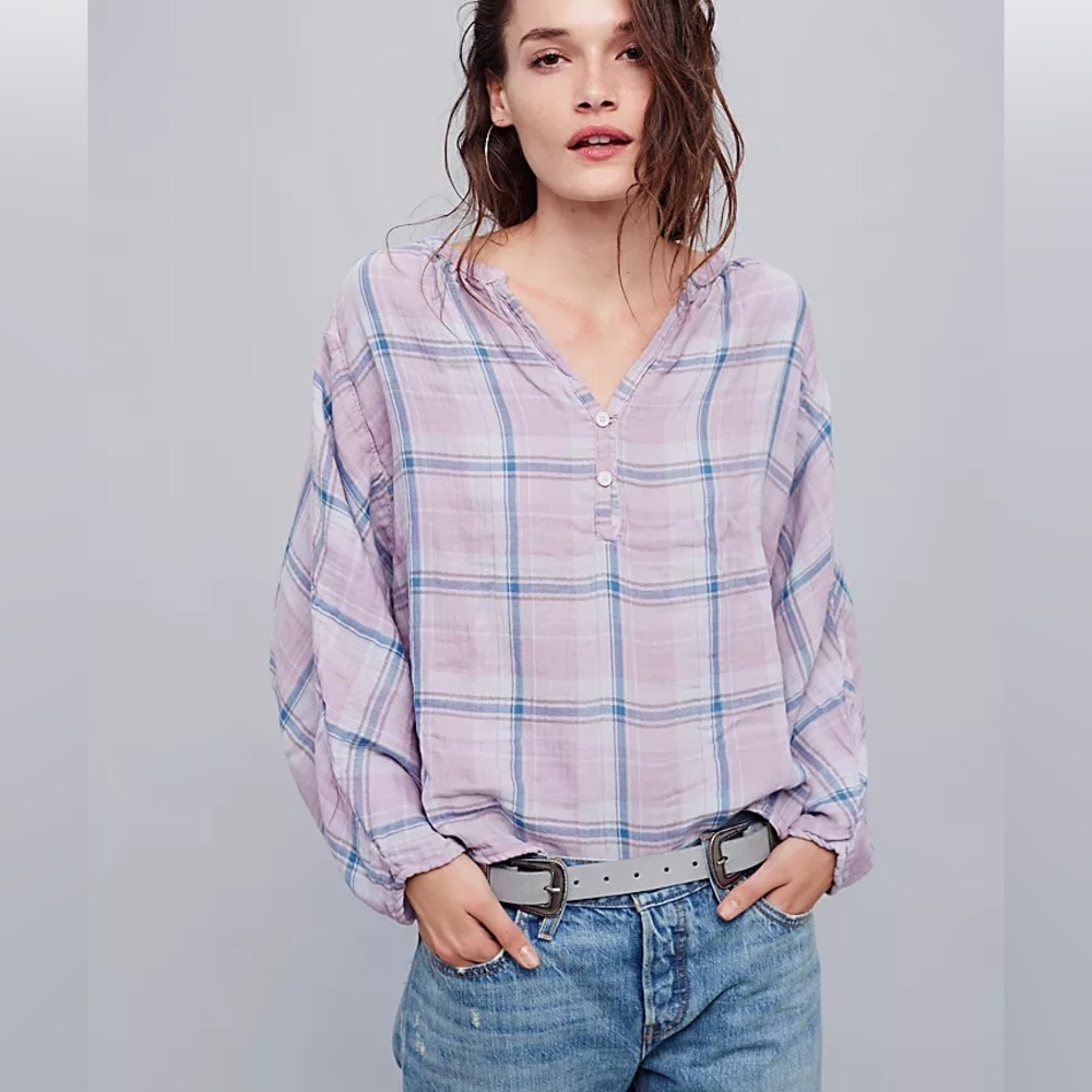 CP Shades X Free People Double Cloth Plaid Swing Top Super Soft Size Small